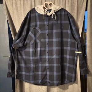 Composition Blue and black long sleeve flannel shirt with a grey hoodie size 3x